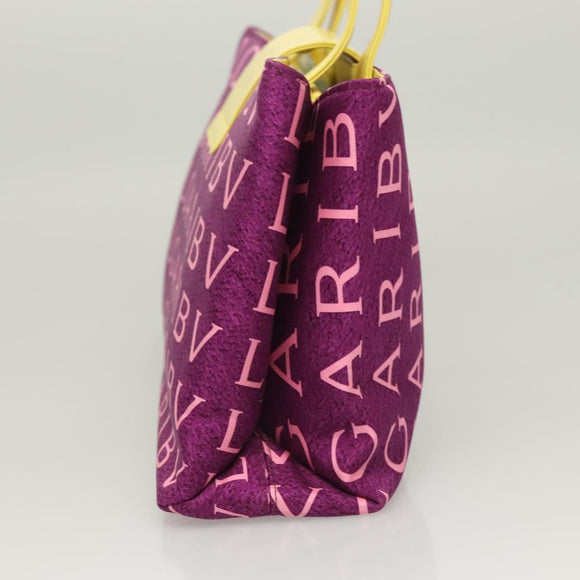 BVLGARI Logo mania Shoulder Bag Nylon Leather Purple Gold Auth BA2724