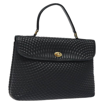 BALLY Quilted Hand Bag Leather Black Gold Auth BA2725