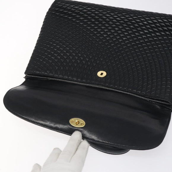 BALLY Quilted Hand Bag Leather Black Gold Auth BA2725