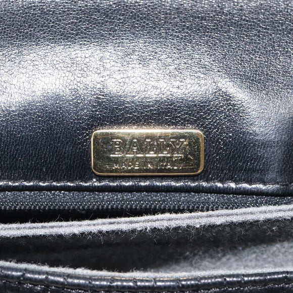 BALLY Quilted Hand Bag Leather Black Gold Auth BA2725