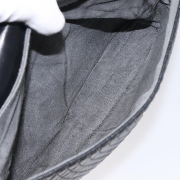 BALLY Quilted Hand Bag Leather Black Gold Auth BA2725