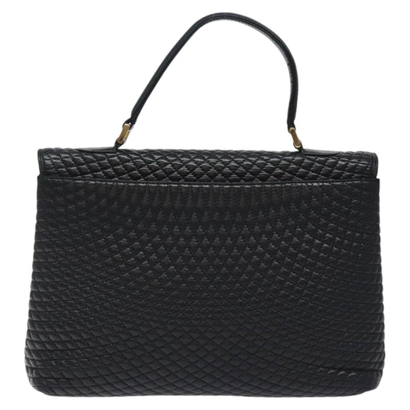 BALLY Quilted Hand Bag Leather Black Gold Auth BA2725
