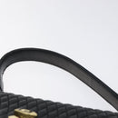 BALLY Quilted Hand Bag Leather Black Gold Auth BA2725-8