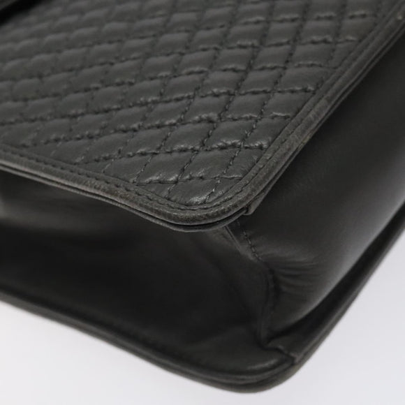 BALLY Quilted Hand Bag Leather Gray Gold Auth BA2727