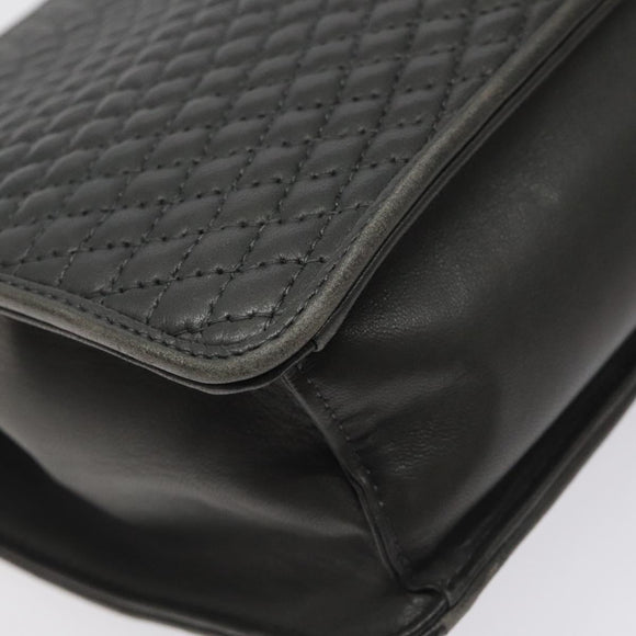 BALLY Quilted Hand Bag Leather Gray Gold Auth BA2727