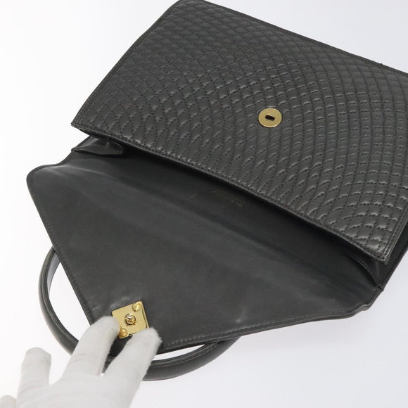 BALLY Quilted Hand Bag Leather Gray Gold Auth BA2727