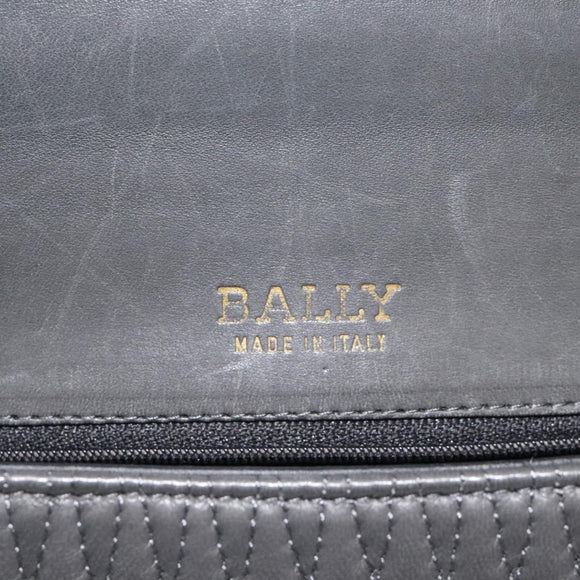 BALLY Quilted Hand Bag Leather Gray Gold Auth BA2727