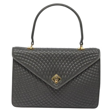 BALLY Quilted Hand Bag Leather Gray Gold Auth BA2727 - 0