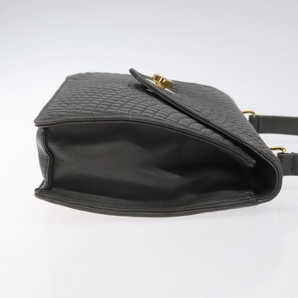 BALLY Quilted Hand Bag Leather Gray Gold Auth BA2727