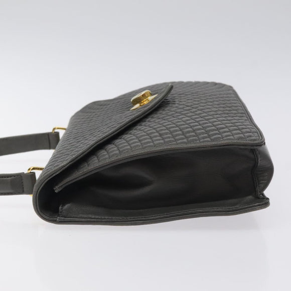 BALLY Quilted Hand Bag Leather Gray Gold Auth BA2727