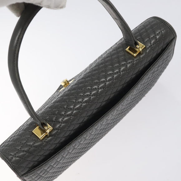 BALLY Quilted Hand Bag Leather Gray Gold Auth BA2727