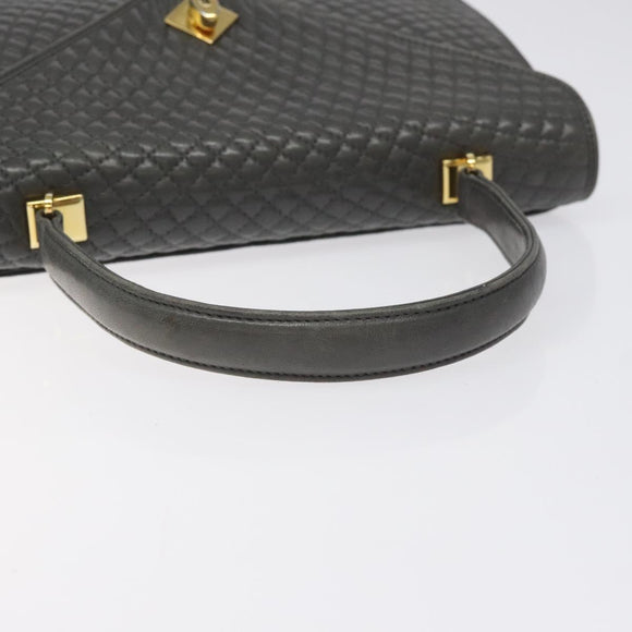 BALLY Quilted Hand Bag Leather Gray Gold Auth BA2727