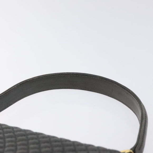 BALLY Quilted Hand Bag Leather Gray Gold Auth BA2727