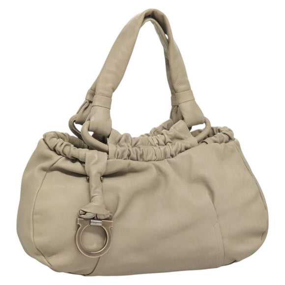 Salvatore Ferragamo Gancini Shoulder Bag Leather Beige Auth BA2736