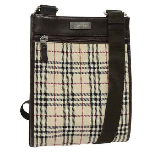 BURBERRY Nova Check Shoulder Bag Nylon Beige Silver Auth BA2738