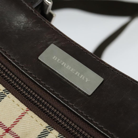 BURBERRY Nova Check Shoulder Bag Nylon Beige Silver Auth BA2738