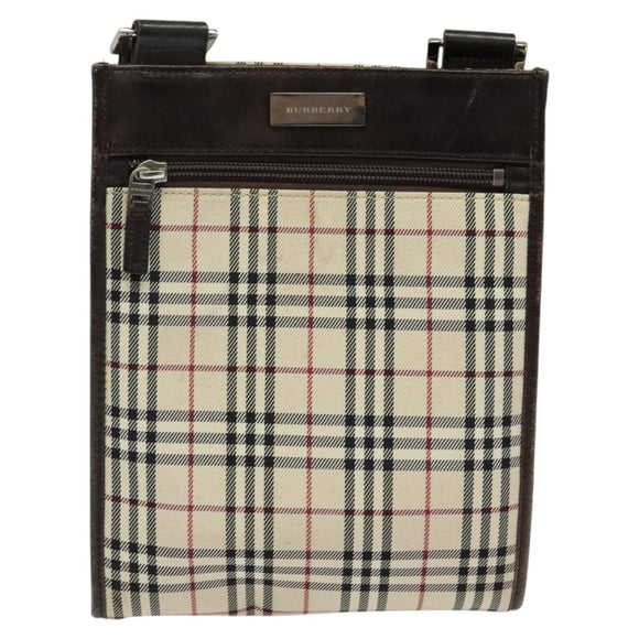 BURBERRY Nova Check Shoulder Bag Nylon Beige Silver Auth BA2738