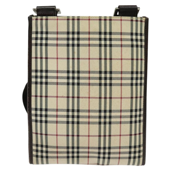 BURBERRY Nova Check Shoulder Bag Nylon Beige Silver Auth BA2738