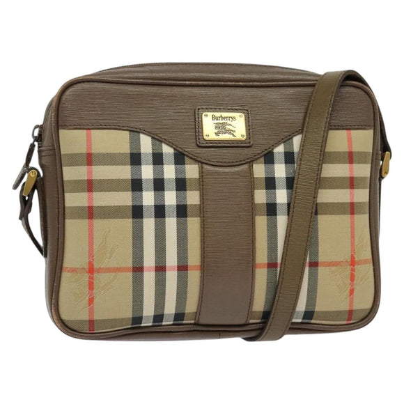 Burberrys Nova Check Shoulder Bag Canvas Beige Gold Auth BA2747