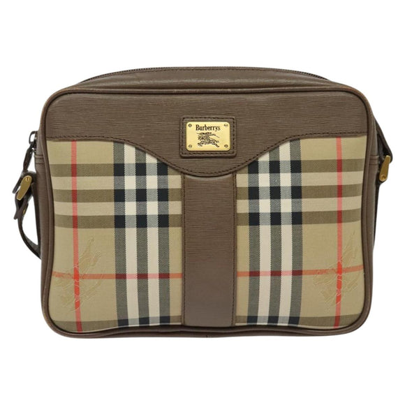 Burberrys Nova Check Shoulder Bag Canvas Beige Gold Auth BA2747