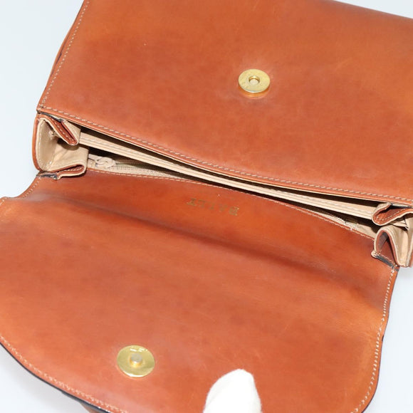 BALLY Shoulder Bag Leather Brown Gold Auth BA2749