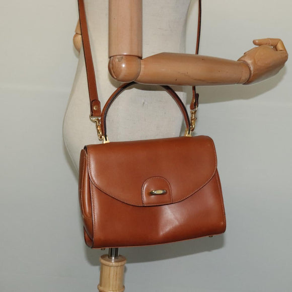 BALLY Shoulder Bag Leather Brown Gold Auth BA2749