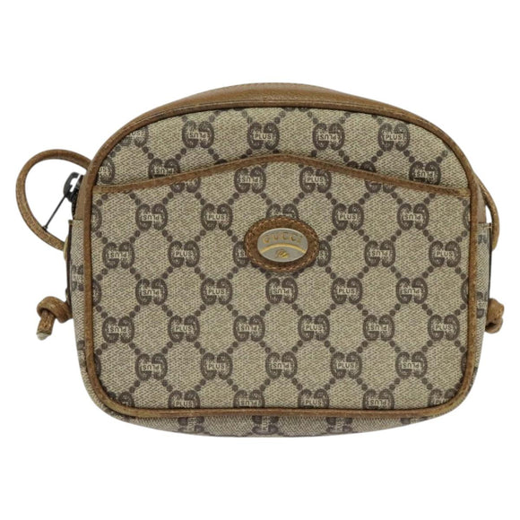 GUCCI GG Plus Supreme Shoulder Bag PVC Beige Auth BA2755