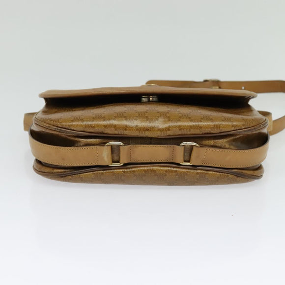 CELINE Macadam Canvas Shoulder Bag Brown Gold Auth BA2757