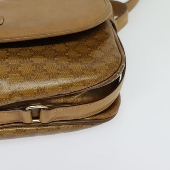 CELINE Macadam Canvas Shoulder Bag Brown Gold Auth BA2757