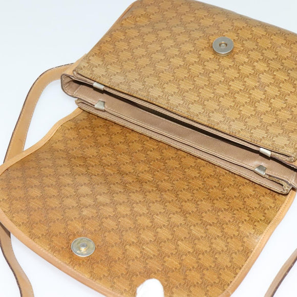 CELINE Macadam Canvas Shoulder Bag Brown Gold Auth BA2757