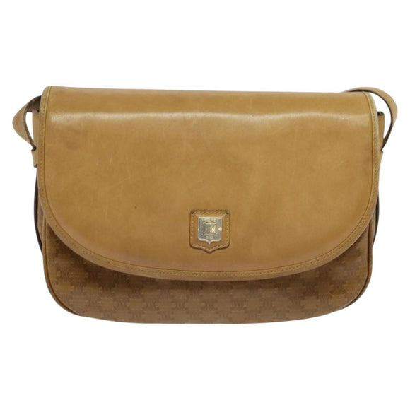 CELINE Macadam Canvas Shoulder Bag Brown Gold Auth BA2757