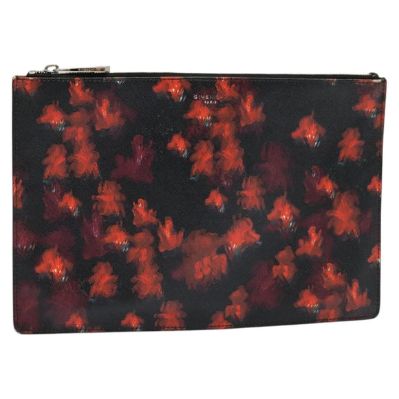 GIVENCHY Clutch Bag Safiano Leather Red Silver Auth BA2760