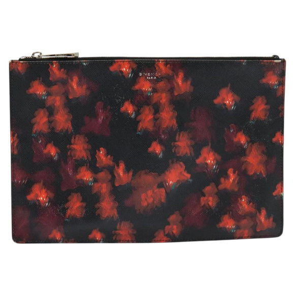 GIVENCHY Clutch Bag Safiano Leather Red Silver Auth BA2760