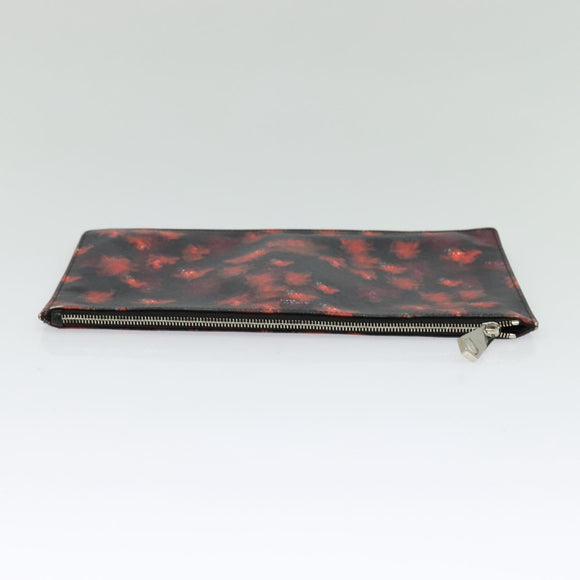 GIVENCHY Clutch Bag Safiano Leather Red Silver Auth BA2760