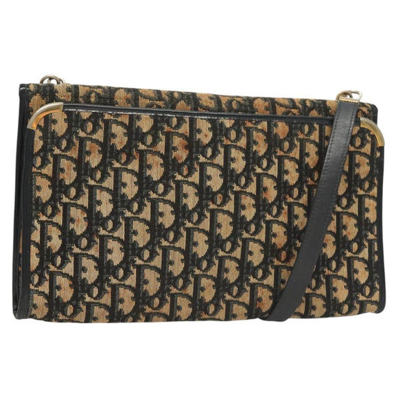 Christian Dior Trotter Canvas Shoulder Bag Navy Gold Auth BA2763