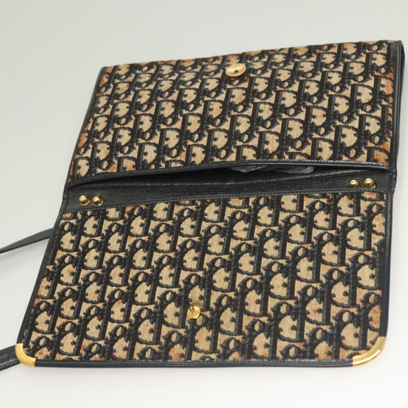 Christian Dior Trotter Canvas Shoulder Bag Navy Gold Auth BA2763