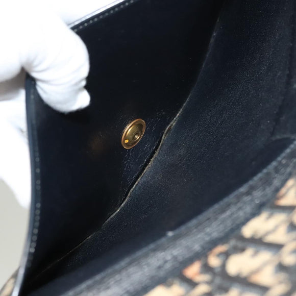 Christian Dior Trotter Canvas Shoulder Bag Navy Gold Auth BA2763