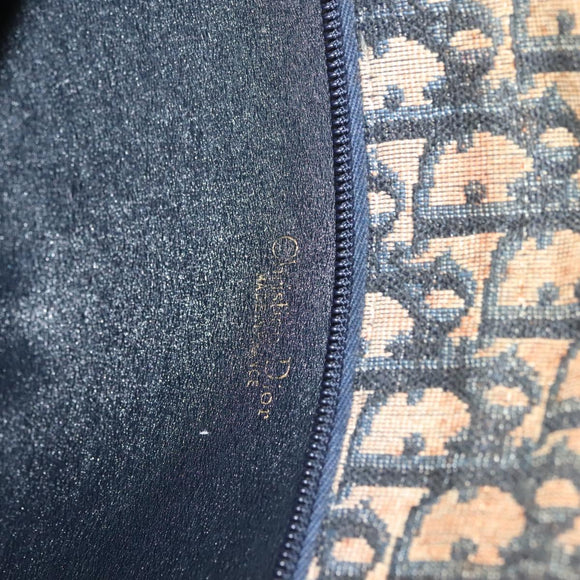 Christian Dior Trotter Canvas Shoulder Bag Navy Gold Auth BA2763