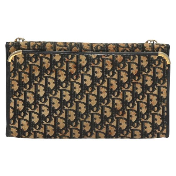 Christian Dior Trotter Canvas Shoulder Bag Navy Gold Auth BA2763