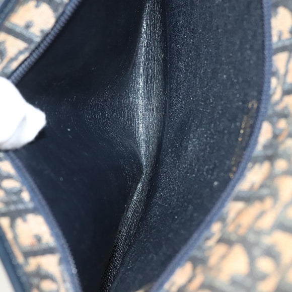 Christian Dior Trotter Canvas Shoulder Bag Navy Gold Auth BA2763