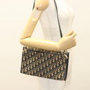 Christian Dior Trotter Canvas Shoulder Bag Navy Gold Auth BA2763-21