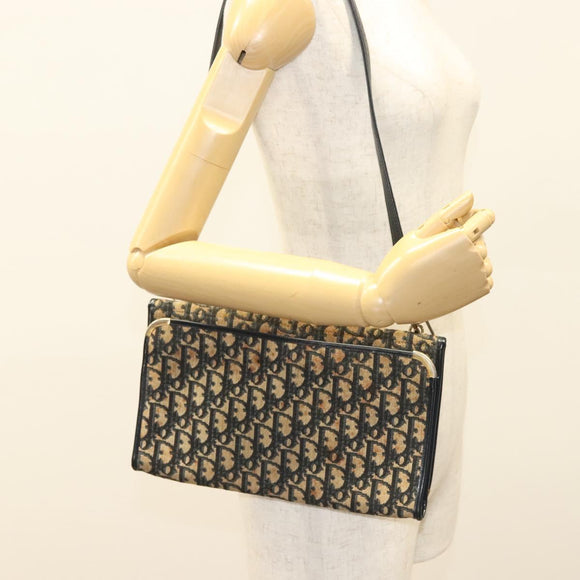 Christian Dior Trotter Canvas Shoulder Bag Navy Gold Auth BA2763