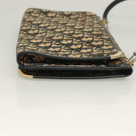 Christian Dior Trotter Canvas Shoulder Bag Navy Gold Auth BA2763