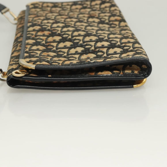 Christian Dior Trotter Canvas Shoulder Bag Navy Gold Auth BA2763