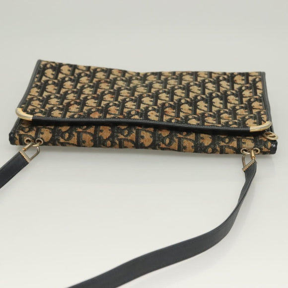 Christian Dior Trotter Canvas Shoulder Bag Navy Gold Auth BA2763