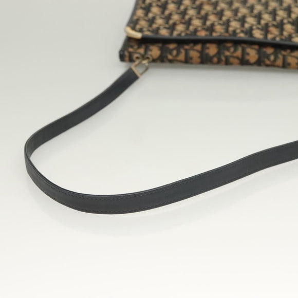 Christian Dior Trotter Canvas Shoulder Bag Navy Gold Auth BA2763