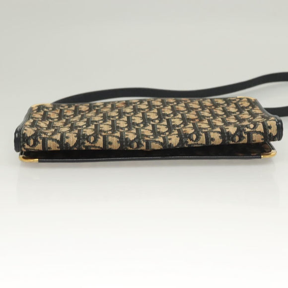 Christian Dior Trotter Canvas Shoulder Bag Navy Gold Auth BA2763