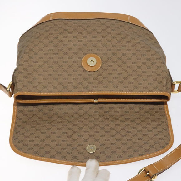 GUCCI Micro GG Supreme Shoulder Bag PVC Beige Gold Auth BA2767