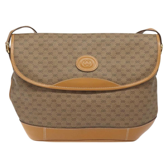 GUCCI Micro GG Supreme Shoulder Bag PVC Beige Gold Auth BA2767