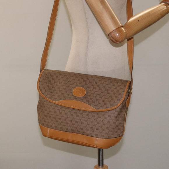 GUCCI Micro GG Supreme Shoulder Bag PVC Beige Gold Auth BA2767